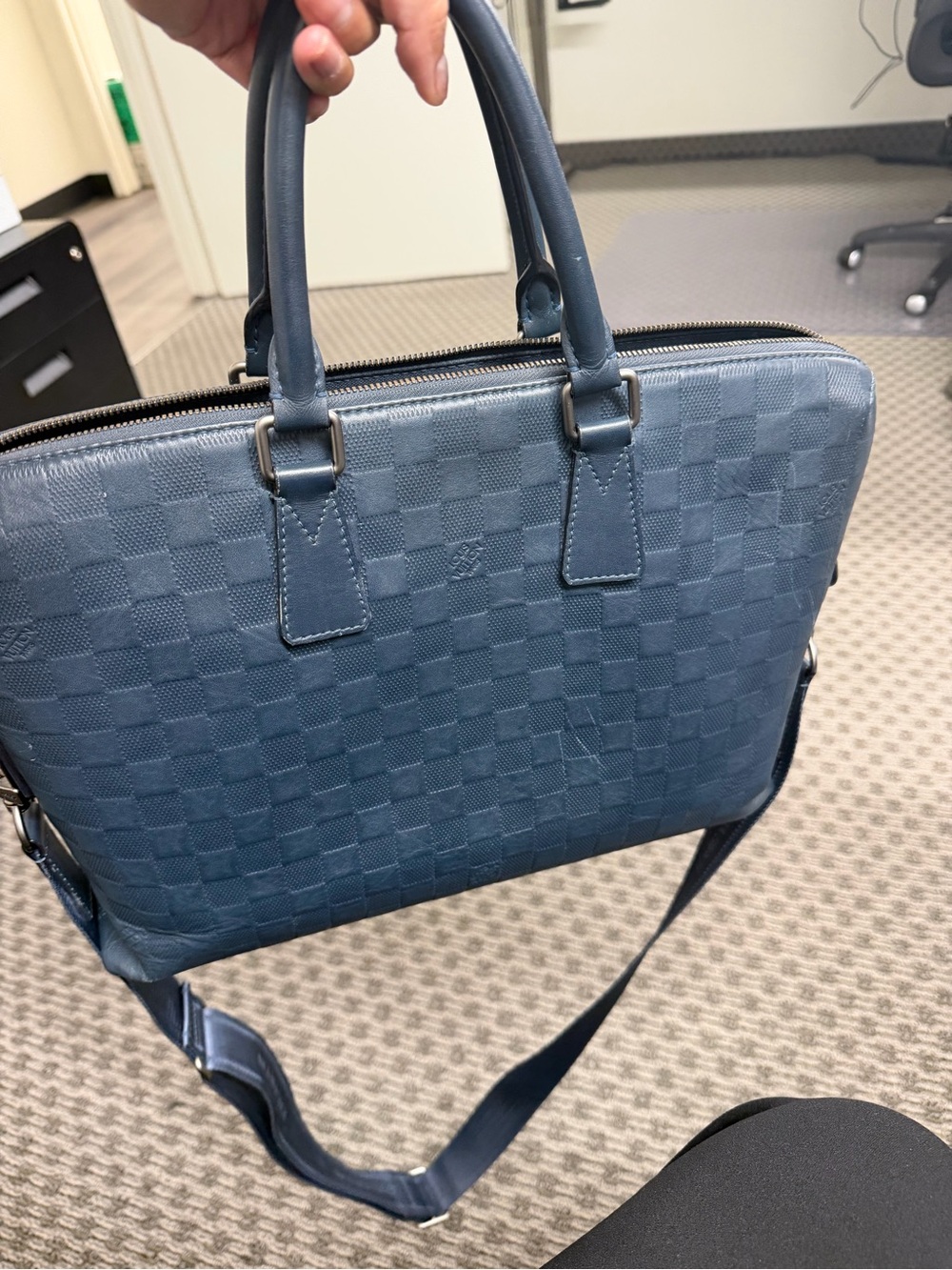 Louis Vuitton Blue Damier Leather Laptop Briefcase